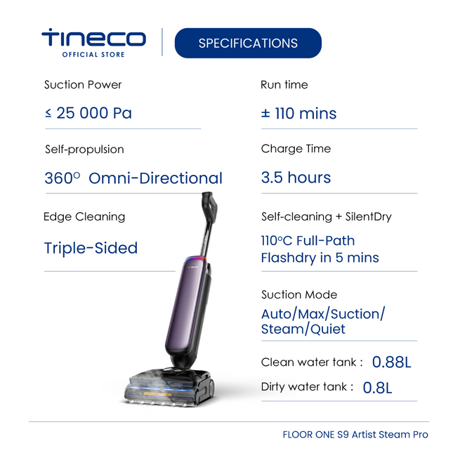 Tineco Floor One S9 Artist Steam Pro (Purple) Smart Wet & Dry Vacuum Cleaner