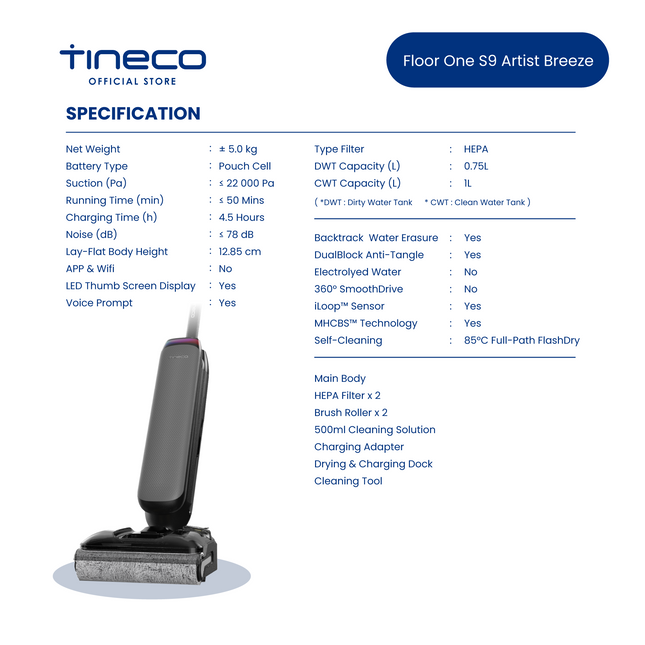 Tineco Floor One S9 Artist Breeze Smart Wet & Dry Vacuum Cleaner