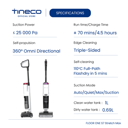 (COMEX26) Tineco Floor One S7 Stretch Max Smart Wet & Dry Vacuum Cleaner