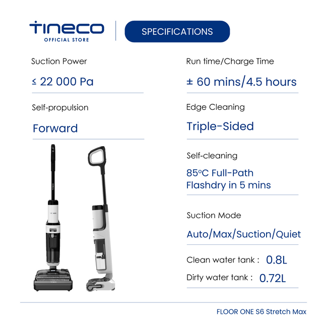 Tineco Floor One S6 Stretch Max Smart Lay-Flat Washer Wet Dry Vacuum Cleaner
