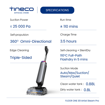 Tineco Floor One S9 Artist Steam Pro (Grey) Smart Wet & Dry Vacuum Cleaner