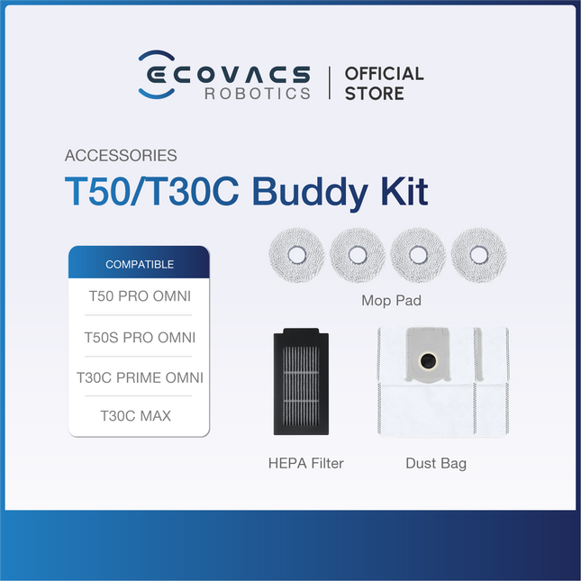 Ecovacs Deebot T30C Prime Omni/T30C Max - Accessories Kit, Mop Cloth & Dustbag