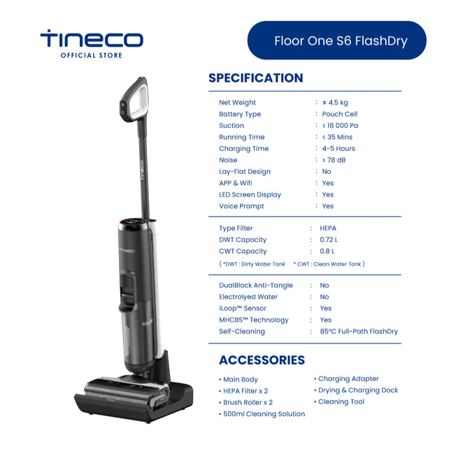 Tineco Floor One S6 FlashDry Wet Dry Vacuum Cleaner Washer